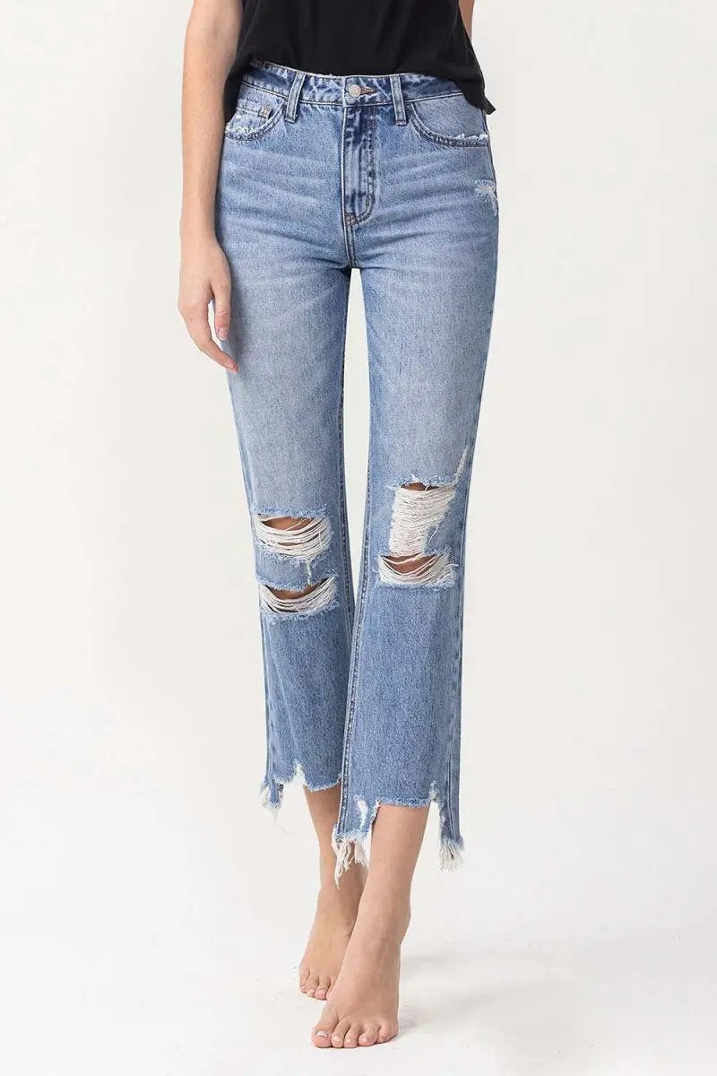 Lovervet High Rise Distressed Straight Jeans for Women - Love Salve